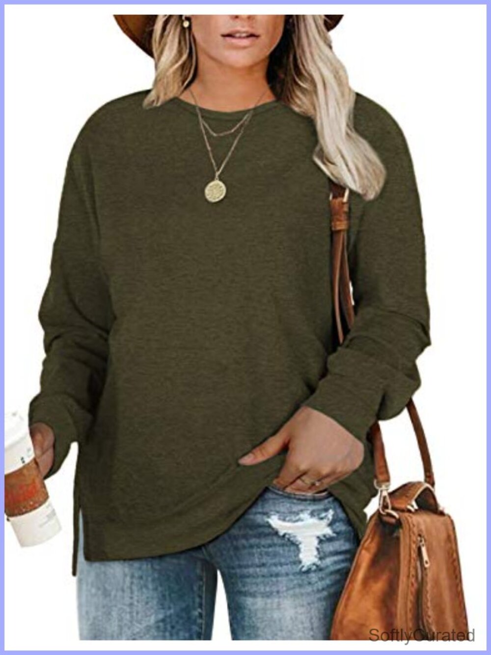 Plus Size Women's Casual Sweatshirt Loose Fit Side Slit Pullover Top